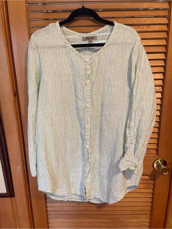 Flax Tops - Flax 100% Linen collarless button down shirt